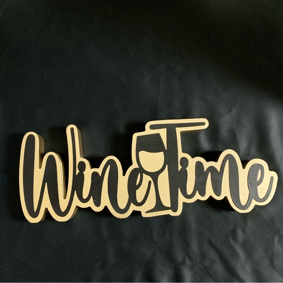 Wine Time Black & Gold Tabletop Sign | Bar Cart Decor Wine Lover Gift - Picture 2 of 6